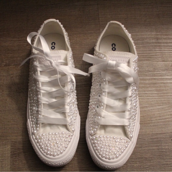 Converse Shoes - All white bling / bedazzled wedding converse
